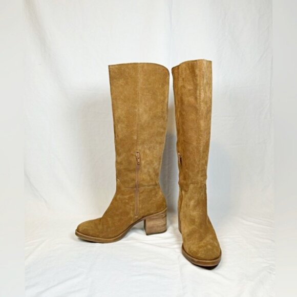 Lucky Brand Tan Suede Ritten Knee High Zip Boho Campus Boots~8.5~ - Picture 2 of 7